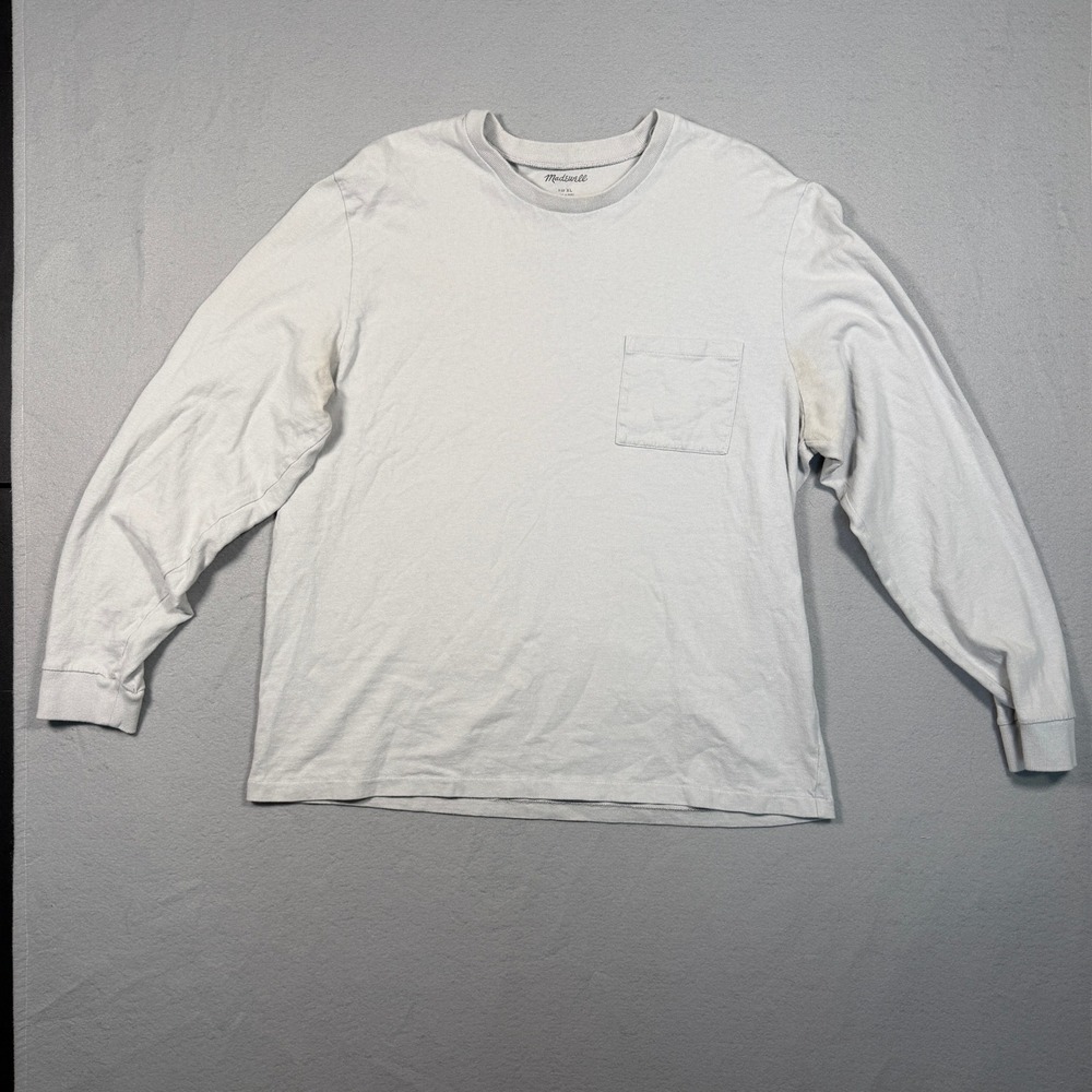 Madewell Mens XL Long Sleeve Pocket Tee Light Blue Gray Organic Cotton Top Shirt